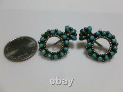 Zuni Sterling Silver Petit Point Snake Eye Turquoise Vintage Old Earrings Pair