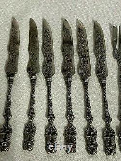 10 Pièces Vintage En Argent 800 Fourchette / Couteau Ornement Flatware Couple Poignée 226g