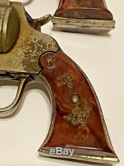 1940 Vintage Paire De Kilgore Lone Ranger Hiyo Argent En Fonte Cap Armes À Feu