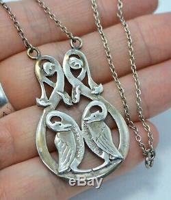 1989 Vintage Argent Sterling Celtique Paire De Oiseaux Écossais Poinçonnés Necklace