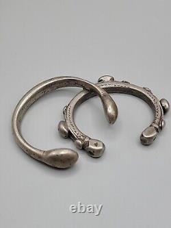 2 Bracelets de monnaie en argent nubien 800 argent 182,7 grammes Paire 6.5 & 7 Antique