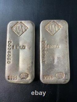 2 Consécutive Rare Vintage Kilo Silver Bar Johnson Matthey Jm 999 Canada Paire #d