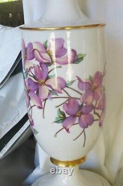 (2) Paire Mint Vintage Lenox Porcelaine Lampes De Table En Céramique Pink Dogwood