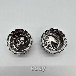 (2) Paire d'anciens salières en argent sterling 925 repoussé floral Vintage