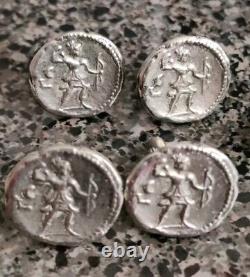 2 Paire de Boutons de Manchette Vintage avec des Pièces Grecques de  Tetradrachme d'Artémis Archère + Pince à Cravate