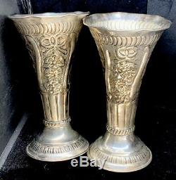 2 Paires Old Victorienne Antique / Vintage Plaqué Argent Vases Urnes Coupes Ornement
