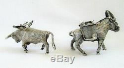 2 Vintage En Argent Sterling Toothpick Match Porte Miniature Âne Bull 925 Paire