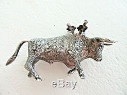 2 Vintage En Argent Sterling Toothpick Match Porte Miniature Âne Bull 925 Paire