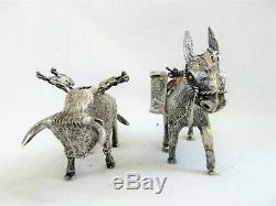 2 Vintage En Argent Sterling Toothpick Match Porte Miniature Âne Bull 925 Paire
