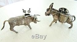 2 Vintage En Argent Sterling Toothpick Match Porte Miniature Âne Bull 925 Paire