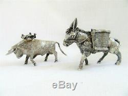 2 Vintage En Argent Sterling Toothpick Match Porte Miniature Âne Bull 925 Paire