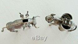 2 Vintage En Argent Sterling Toothpick Match Porte Miniature Âne Bull 925 Paire