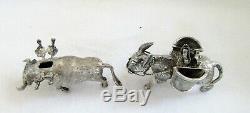 2 Vintage En Argent Sterling Toothpick Match Porte Miniature Âne Bull 925 Paire