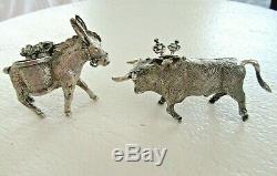 2 Vintage En Argent Sterling Toothpick Match Porte Miniature Âne Bull 925 Paire