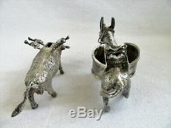 2 Vintage En Argent Sterling Toothpick Match Porte Miniature Âne Bull 925 Paire