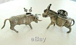 2 Vintage En Argent Sterling Toothpick Match Porte Miniature Âne Bull 925 Paire
