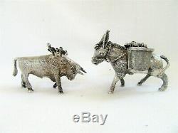 2 Vintage En Argent Sterling Toothpick Match Porte Miniature Âne Bull 925 Paire