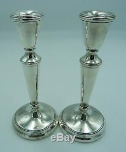 2 Vintage Taille Moyenne En Argent Massif Bougeoirs (deux, Paire) 19cms 458g