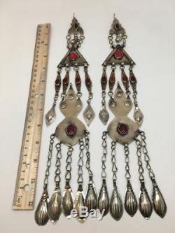 2x Paire Vieux Pendentif Tribal Turque Afghan Ats Gland Tribal Allemand Argent, Tk84