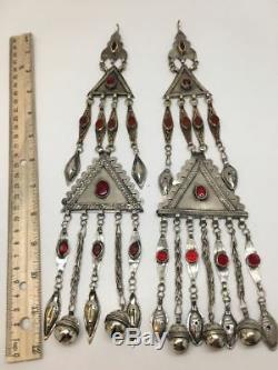 2x Paire Vieux Pendentif Tribal Turque Afghan Ats Gland Tribal Argent Allemand, Tk93