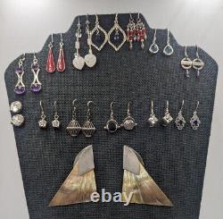30+ Paires - Boucles d'oreilles en argent sterling vintage avec diamants, pierres précieuses, etc. 114g