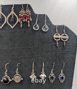 30+ Paires - Boucles d'oreilles en argent sterling vintage avec diamants, pierres précieuses, etc. 114g