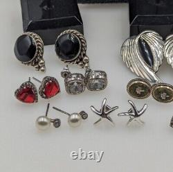 30+ Paires - Boucles d'oreilles en argent sterling vintage avec diamants, pierres précieuses, etc. 114g