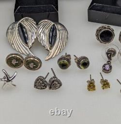 30+ Paires - Boucles d'oreilles en argent sterling vintage avec diamants, pierres précieuses, etc. 114g