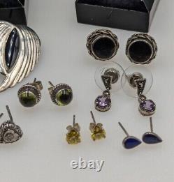 30+ Paires - Boucles d'oreilles en argent sterling vintage avec diamants, pierres précieuses, etc. 114g