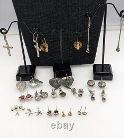 30+ Paires - Boucles d'oreilles en argent sterling vintage avec diamants, pierres précieuses, etc. 114g