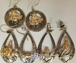3 Paires Vintage Des Années 80 Vogt Western Boucles D'oreilles 14k Gold Fill / Sterling Silver