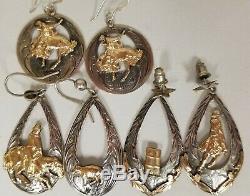 3 Paires Vintage Des Années 80 Vogt Western Boucles D'oreilles 14k Gold Fill / Sterling Silver