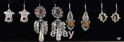 4 Paires de Boucles d'Oreilles Pendantes Vintage en Argent Sterling avec Pierre Naturelle Fait Main Boho