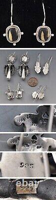4 Paires de Boucles d'Oreilles Pendantes Vintage en Argent Sterling avec Pierre Naturelle Fait Main Boho