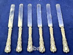 6 Couteaux de table en argent VTG - Lame plate plaquée, Sans mono - Paires avec Old Baronial
