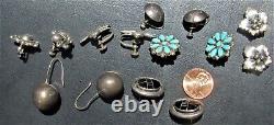 7 Paires Vintage Argent Sterling Boucles D'oreilles Amérindiennes Et Mexicaines Turquoise