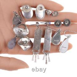 7 paires de boucles d'oreilles en argent sterling du Sud-Ouest vintage