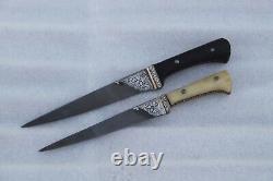 Ancien petit couteau dague Sikh & kaur en fer incrusté d'argent de petite taille vintage