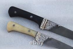 Ancien petit couteau dague Sikh & kaur en fer incrusté d'argent de petite taille vintage