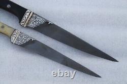 Ancien petit couteau dague Sikh & kaur en fer incrusté d'argent de petite taille vintage