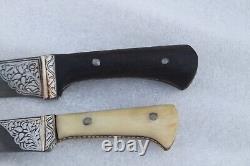 Ancien petit couteau dague Sikh & kaur en fer incrusté d'argent de petite taille vintage