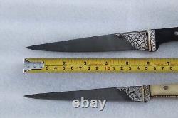 Ancien petit couteau dague Sikh & kaur en fer incrusté d'argent de petite taille vintage