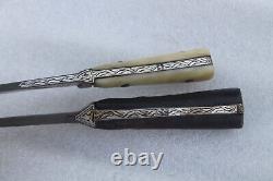 Ancien petit couteau dague Sikh & kaur en fer incrusté d'argent de petite taille vintage