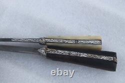 Ancien petit couteau dague Sikh & kaur en fer incrusté d'argent de petite taille vintage