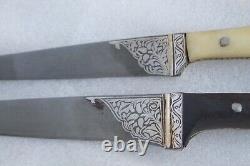 Ancien petit couteau dague Sikh & kaur en fer incrusté d'argent de petite taille vintage