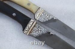 Ancien petit couteau dague Sikh & kaur en fer incrusté d'argent de petite taille vintage