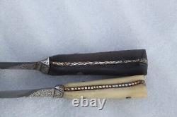 Ancien petit couteau dague Sikh & kaur en fer incrusté d'argent de petite taille vintage