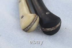 Ancien petit couteau dague Sikh & kaur en fer incrusté d'argent de petite taille vintage