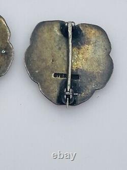 Anciennes épingles en argent sterling en forme de pensée émaillée paire petite
