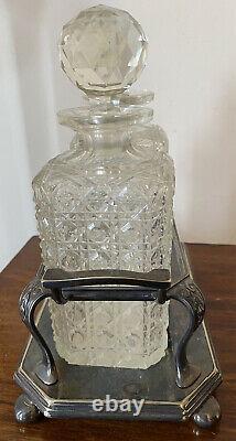 Antique Vintage Paire A1 Argent Plaqué Hobnail Cut Glass Decanters Tantalus Stand